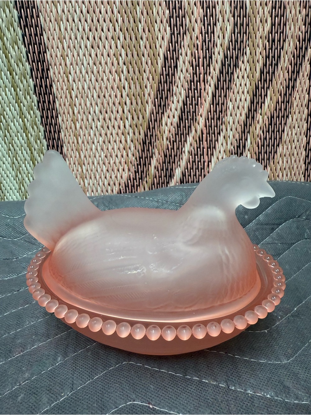 7 inch pink Glass Hen on‎ Nest Covered Dish